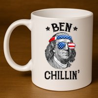 Ben Chillin 4th Of July Ben Franklin USA Independence Flag 11oz C Handle Ceramic Mug