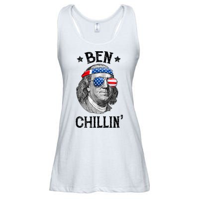 Ben Chillin 4th Of July Ben Franklin USA Independence Flag Ladies Essential Flowy Tank