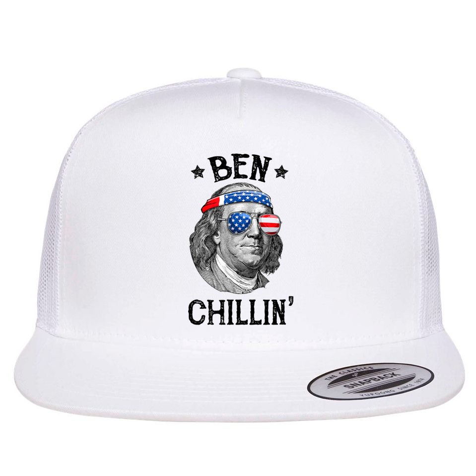 Ben Chillin 4th Of July Ben Franklin USA Independence Flag Flat Bill Trucker Hat