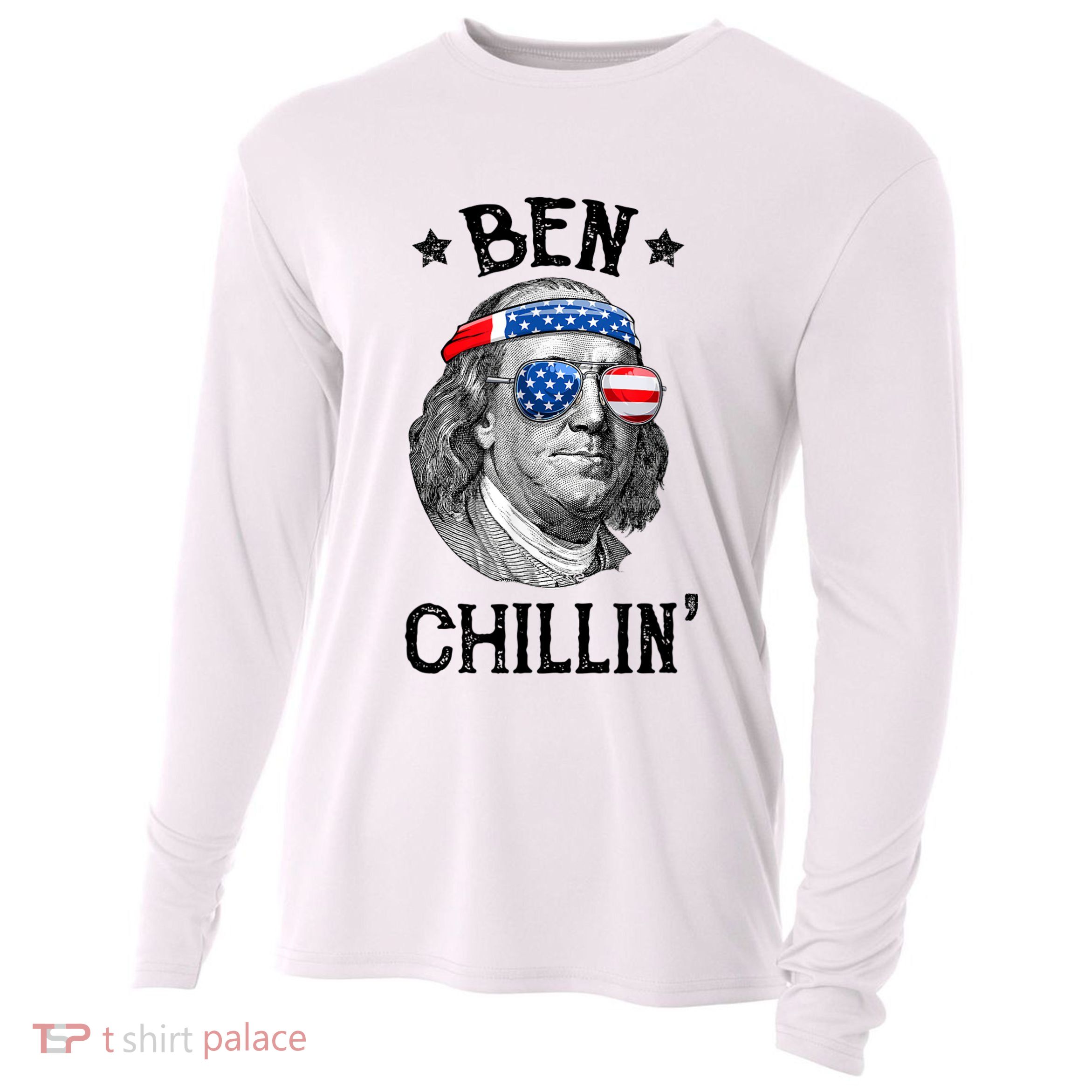 Ben Chillin 4th Of July Ben Franklin USA Independence Flag Cooling Performance Long Sleeve Crew