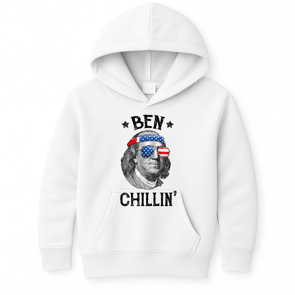 Ben Chillin 4th Of July Ben Franklin USA Independence Flag Kids Hoodie