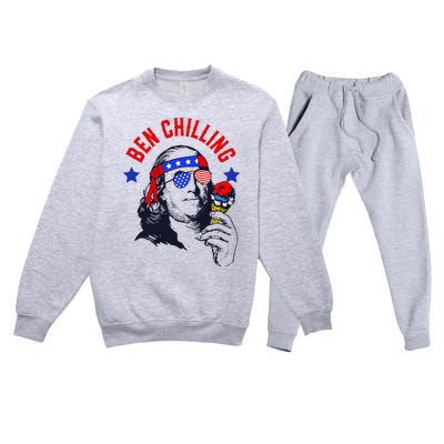 Ben Chilling 4th of July Ben Franklin Ice Cream Meme US Flag Premium Crewneck Sweatsuit Set