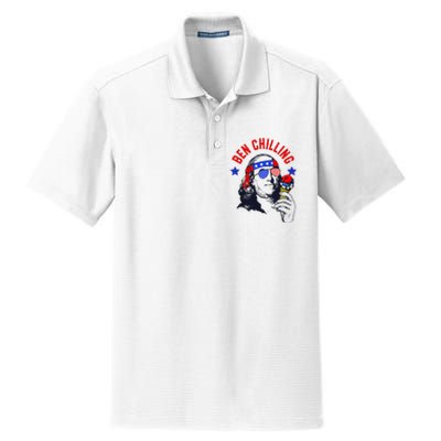 Ben Chilling 4th of July Ben Franklin Ice Cream Meme US Flag Dry Zone Grid Polo