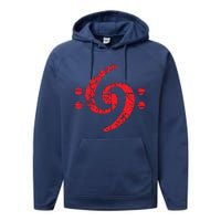 Bass Clef 69 Vintage Red Bassist Bass Player Performance Fleece Hoodie