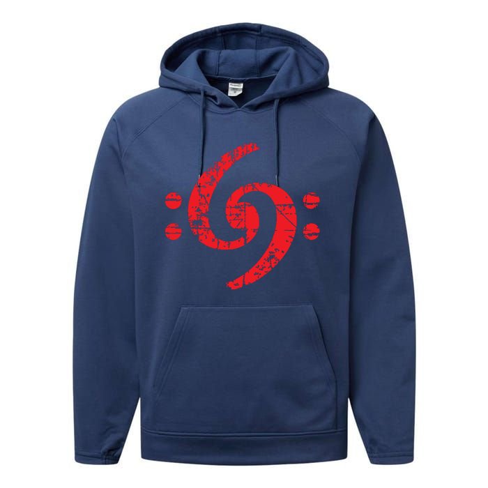 Bass Clef 69 Vintage Red Bassist Bass Player Performance Fleece Hoodie