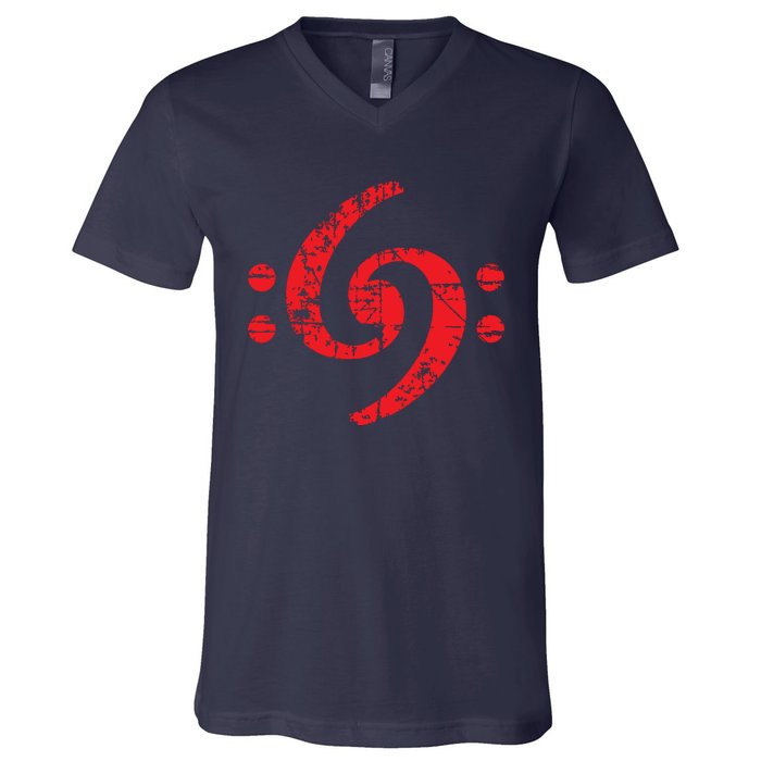 Bass Clef 69 Vintage Red Bassist Bass Player V-Neck T-Shirt