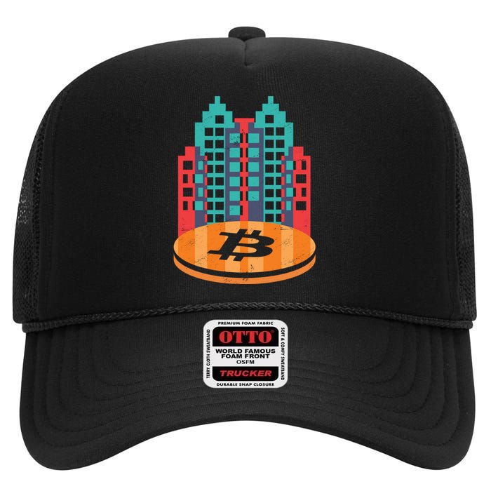 Bitcoin City High Crown Mesh Back Trucker Hat