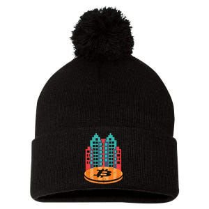 Bitcoin City Pom Pom 12in Knit Beanie