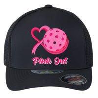 Breast Cancer Awareness Heart Ribbon Pickleball Pink Out Flexfit Unipanel Trucker Cap