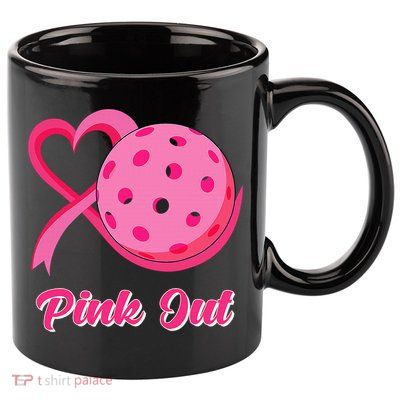 Breast Cancer Awareness Heart Ribbon Pickleball Pink Out 11oz C Handle Ceramic Mug