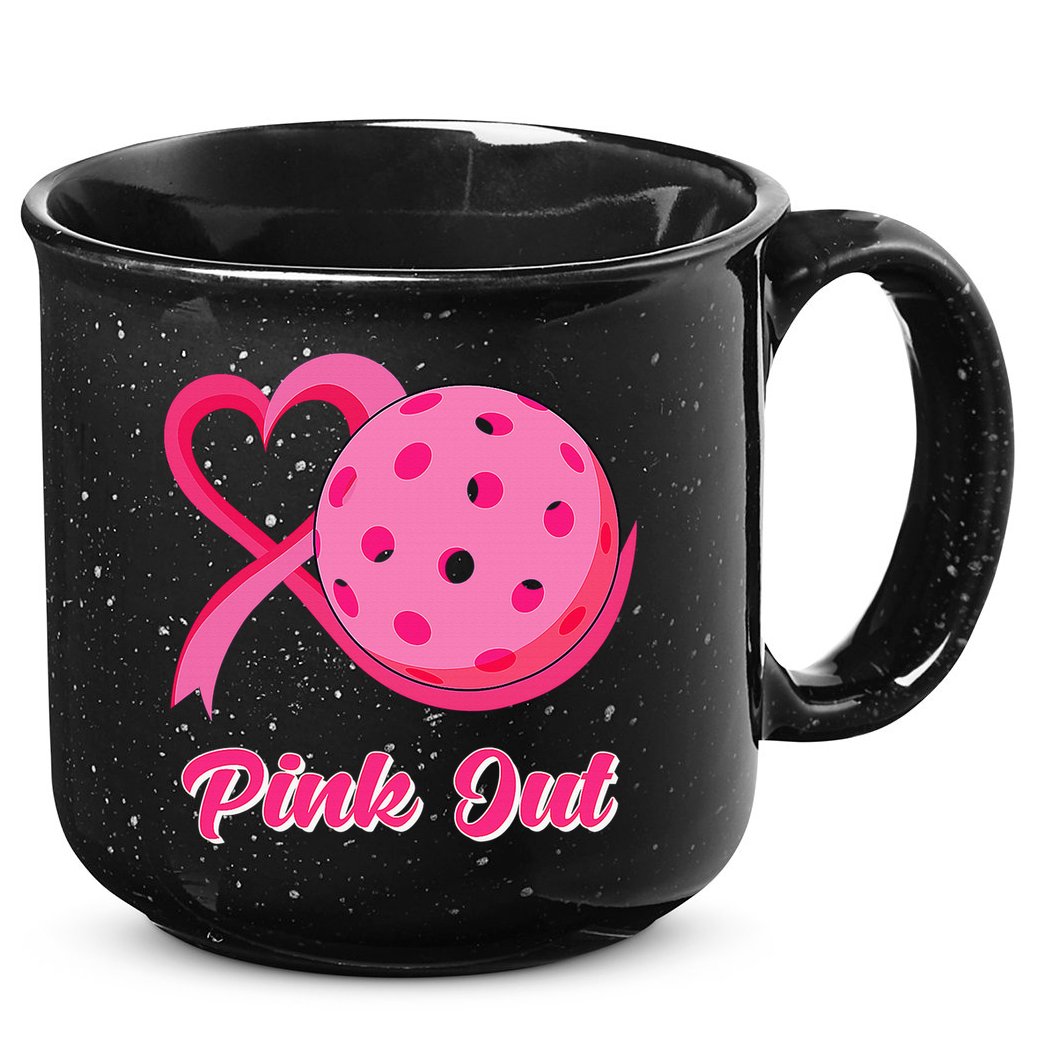 Breast Cancer Awareness Heart Ribbon Pickleball Pink Out 15oz Campfire Ceramic Mug