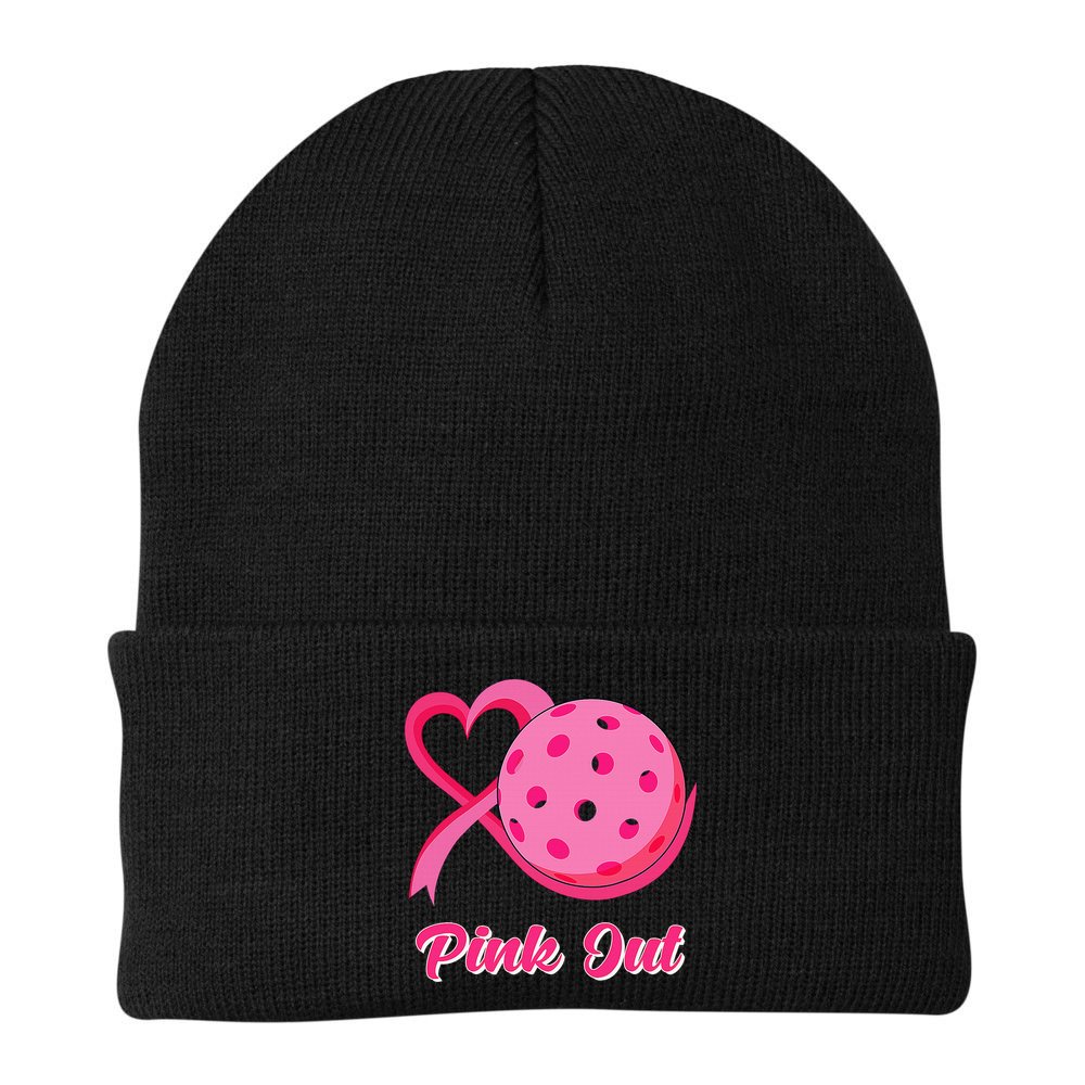 Breast Cancer Awareness Heart Ribbon Pickleball Pink Out Beanie