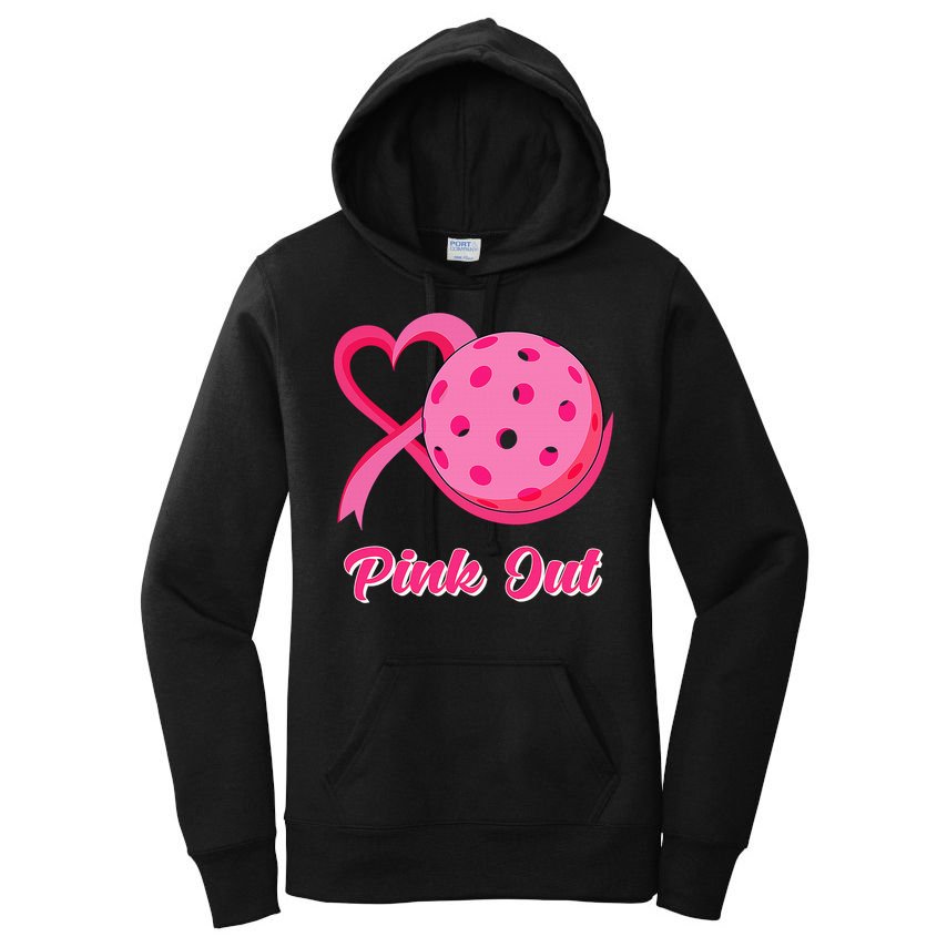 Breast Cancer Awareness Heart Ribbon Pickleball Pink Out Women's Pullover Hoodie
