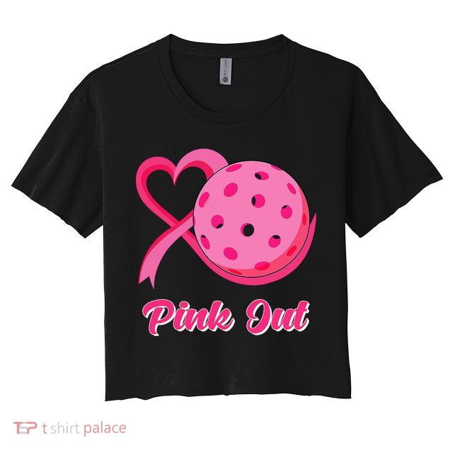 Breast Cancer Awareness Heart Ribbon Pickleball Pink Out Crop Top