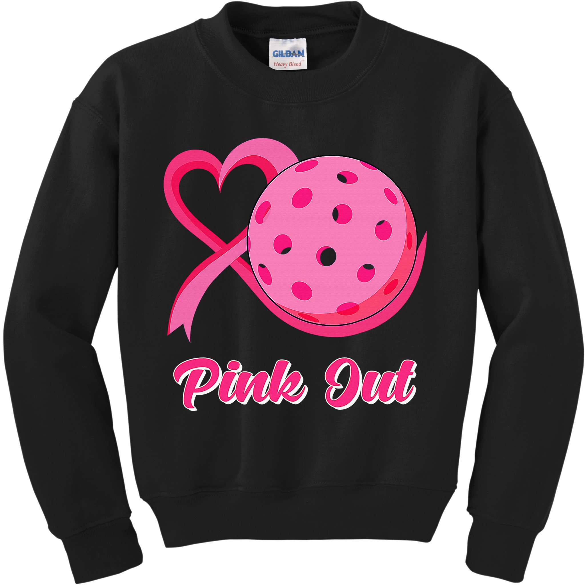 Breast Cancer Awareness Heart Ribbon Pickleball Pink Out Kids Sweatshirt