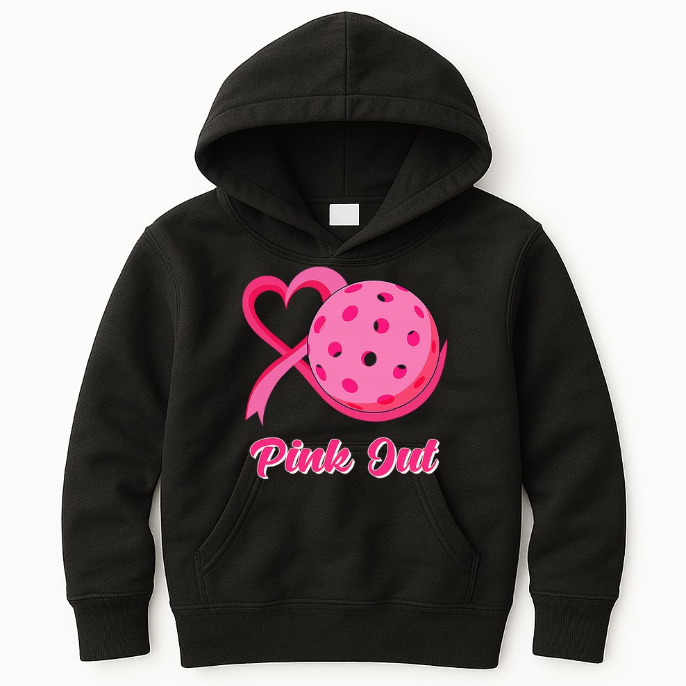 Breast Cancer Awareness Heart Ribbon Pickleball Pink Out Kids Hoodie
