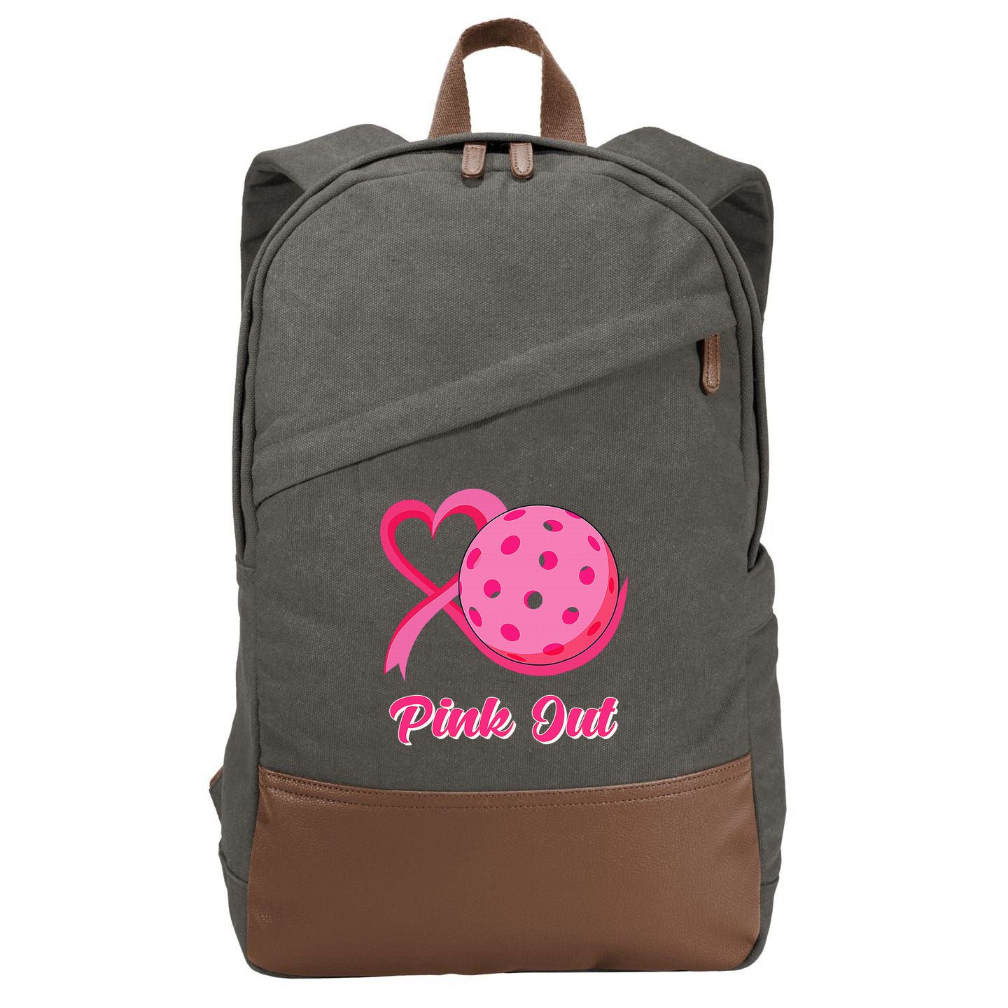 Breast Cancer Awareness Heart Ribbon Pickleball Pink Out Cotton Canvas Backpack