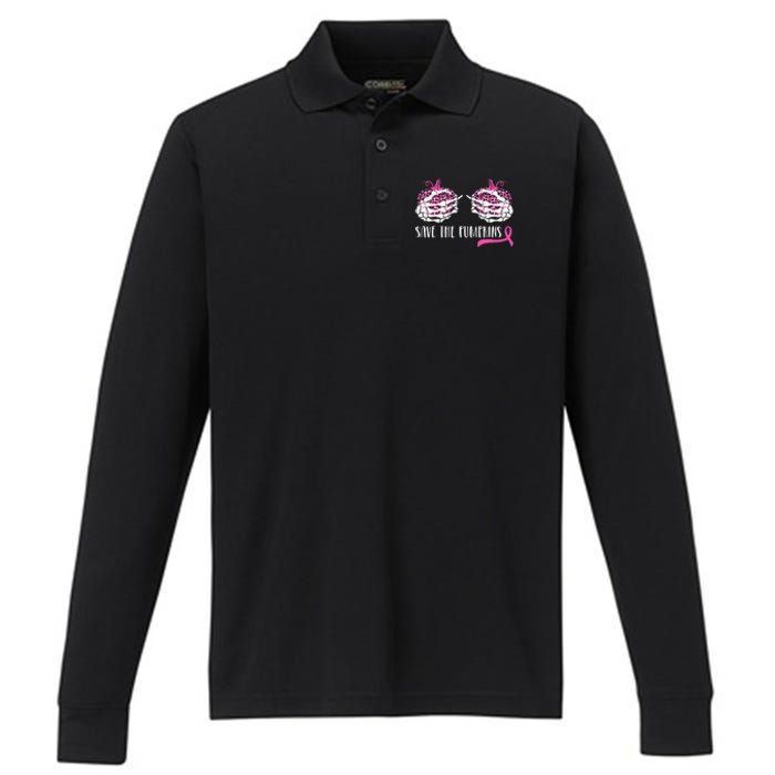 Breast Cancer Awareness Save Pumpkins Halloween Performance Long Sleeve Polo