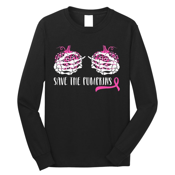 Breast Cancer Awareness Save Pumpkins Halloween Long Sleeve Shirt