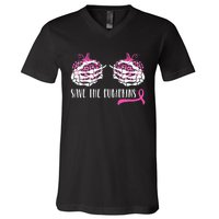 Breast Cancer Awareness Save Pumpkins Halloween V-Neck T-Shirt