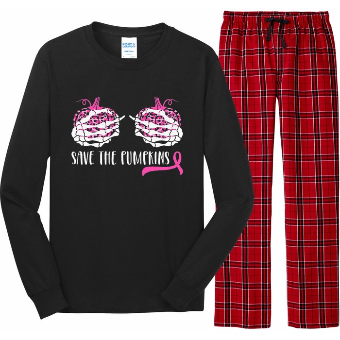 Breast Cancer Awareness Save Pumpkins Halloween Long Sleeve Pajama Set