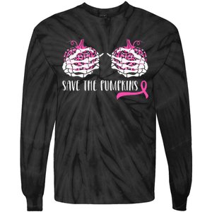 Breast Cancer Awareness Save Pumpkins Halloween Tie-Dye Long Sleeve Shirt