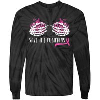 Breast Cancer Awareness Save Pumpkins Halloween Tie-Dye Long Sleeve Shirt