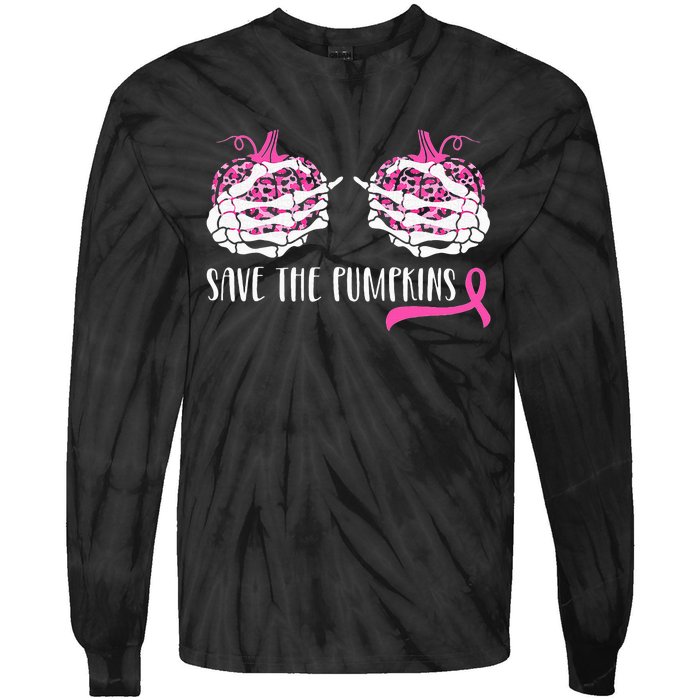 Breast Cancer Awareness Save Pumpkins Halloween Tie-Dye Long Sleeve Shirt