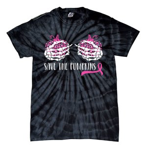 Breast Cancer Awareness Save Pumpkins Halloween Tie-Dye T-Shirt