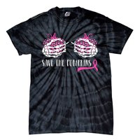 Breast Cancer Awareness Save Pumpkins Halloween Tie-Dye T-Shirt