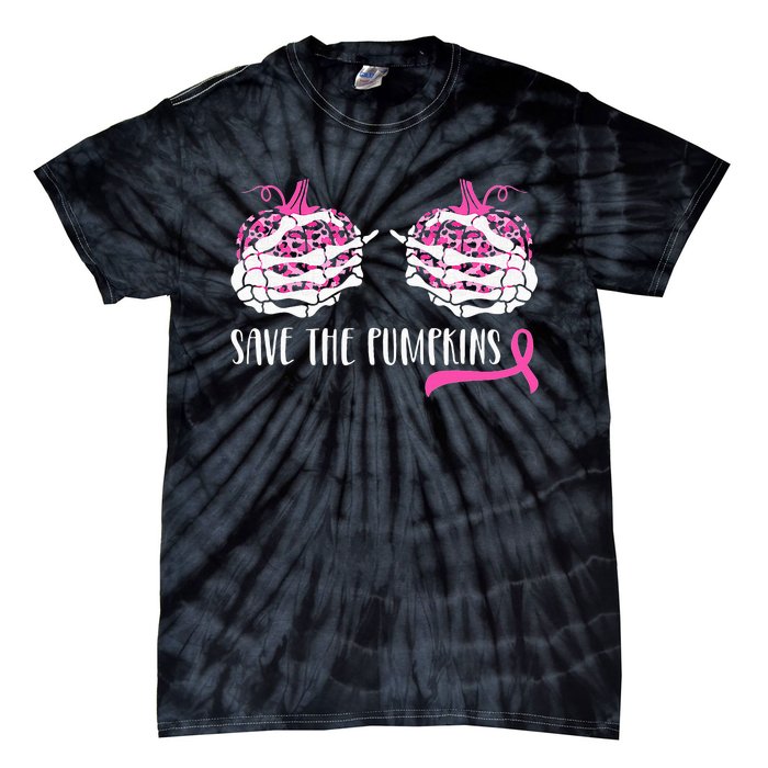 Breast Cancer Awareness Save Pumpkins Halloween Tie-Dye T-Shirt