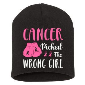 Breast Cancer Awareness Pink Boxing Gloves Cancer Picked The Wrong Girl Short Acrylic Beanie