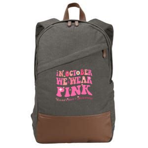 Breast Cancer Awareness In October We Wear Pink Butterfly Cotton Canvas Backpack