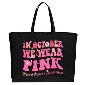 Breast Cancer Awareness In October We Wear Pink Butterfly Cotton Canvas Jumbo Tote