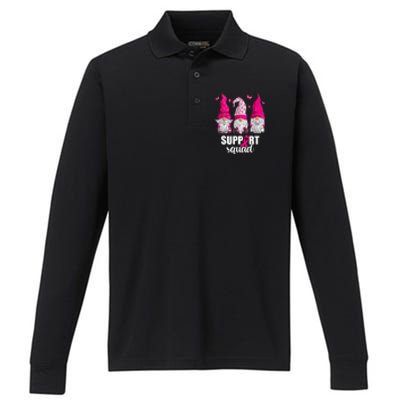 Breast Cancer Awareness Pink Gnomes Support Squad Gifts Performance Long Sleeve Polo