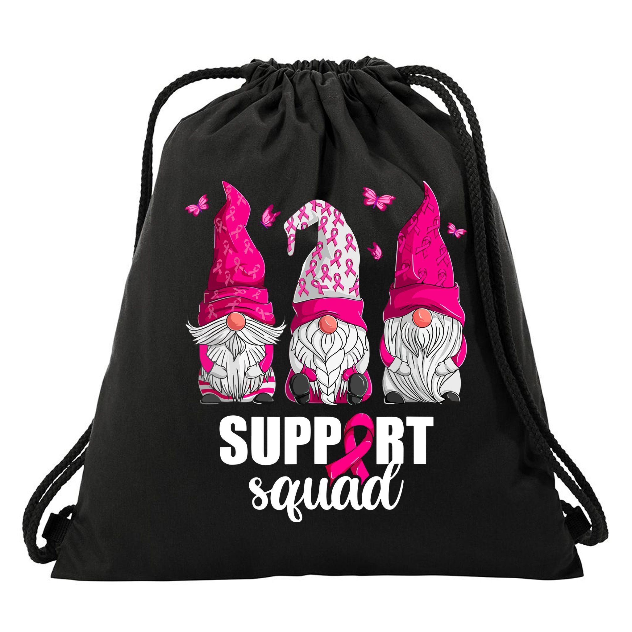 Breast Cancer Awareness Pink Gnomes Support Squad Gifts Drawstring Bag