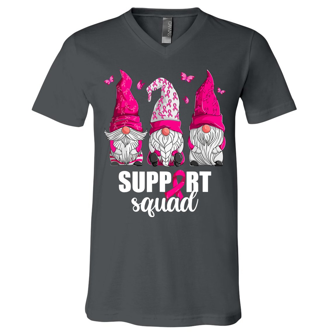 Breast Cancer Awareness Pink Gnomes Support Squad Gifts V-Neck T-Shirt