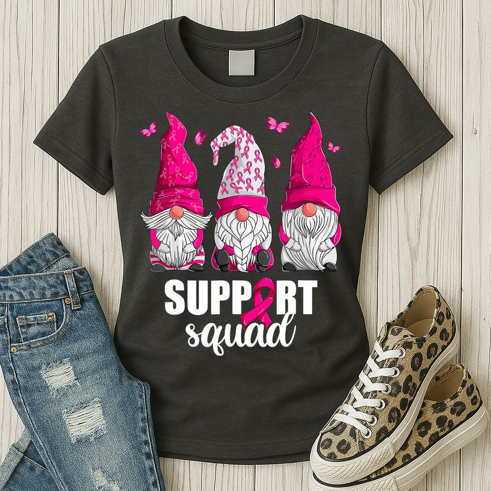 Breast Cancer Awareness Pink Gnomes Support Squad Gifts Womens T-Shirt