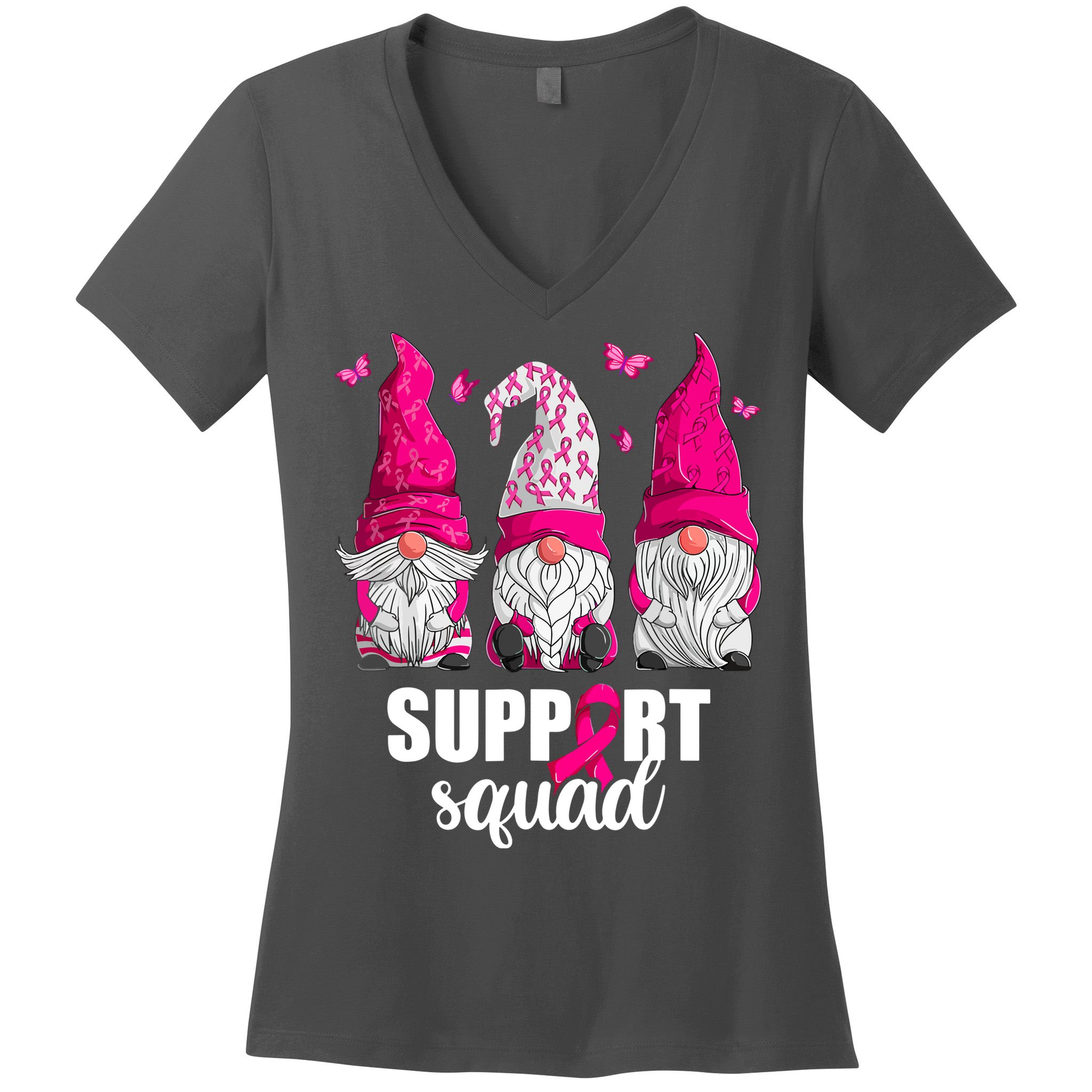 Breast Cancer Awareness Pink Gnomes Support Squad Gifts Women's V-Neck T-Shirt