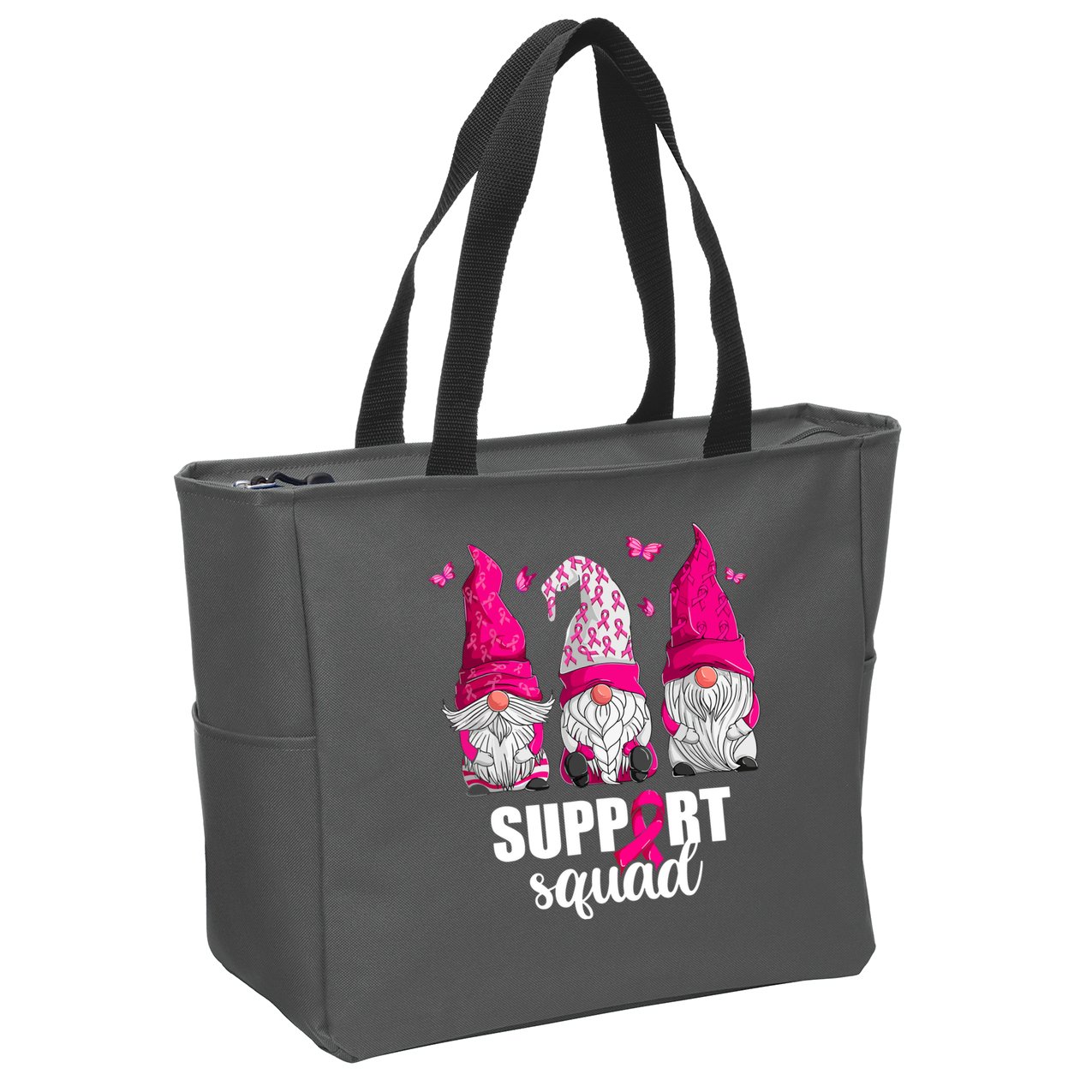 Breast Cancer Awareness Pink Gnomes Support Squad Gifts Zip Tote Bag