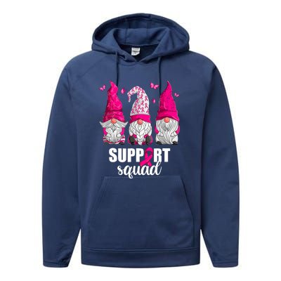 Breast Cancer Awareness Pink Gnomes Support Squad Gifts Performance Fleece Hoodie