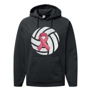 Breast Cancer Awareness Together We Fight Volleyball Pink Performance Fleece Hoodie