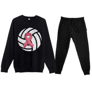 Breast Cancer Awareness Together We Fight Volleyball Pink Premium Crewneck Sweatsuit Set