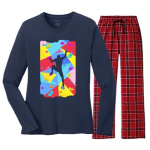 Bouldering Climber Abstract Free Climbing Rock Formation Women's Long Sleeve Flannel Pajama Set 