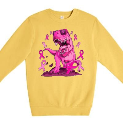 Breast Cancer Awareness Wear Pink Trex Dinosaur Premium Crewneck Sweatshirt