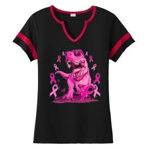 Breast Cancer Awareness Wear Pink Trex Dinosaur Ladies Halftime Notch Neck Tee