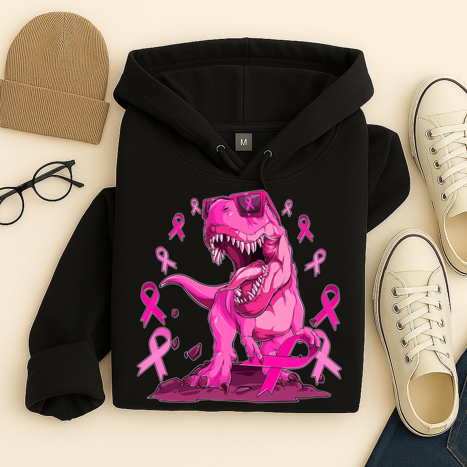 Breast Cancer Awareness Wear Pink Trex Dinosaur Hoodie