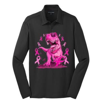 Breast Cancer Awareness Wear Pink Trex Dinosaur Silk Touch Performance Long Sleeve Polo