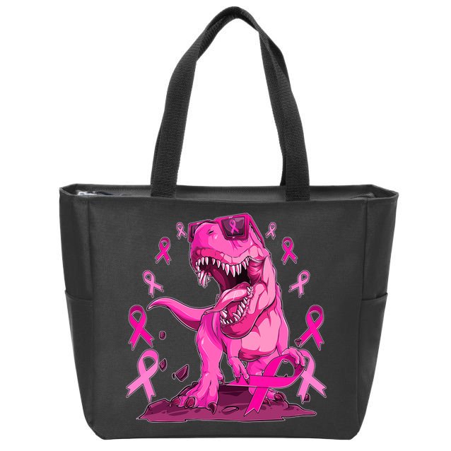 Breast Cancer Awareness Wear Pink Trex Dinosaur Zip Tote Bag