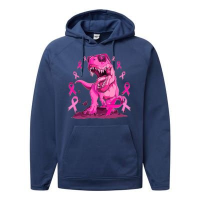 Breast Cancer Awareness Wear Pink Trex Dinosaur Performance Fleece Hoodie